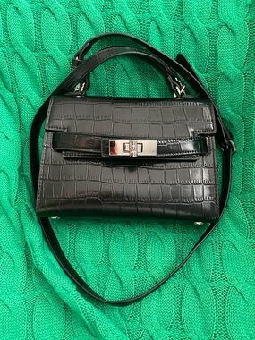 Steve Madden Black Croc-Embossed Top Handle Bag with crossbody strap -
